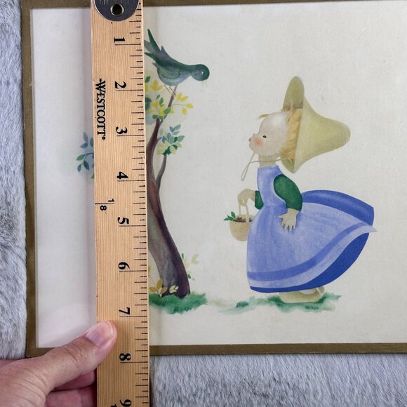 Vintage Josette Boland Framed Prints Dutch Children Chores Bird in Tree MCM - Picture 5 of 11